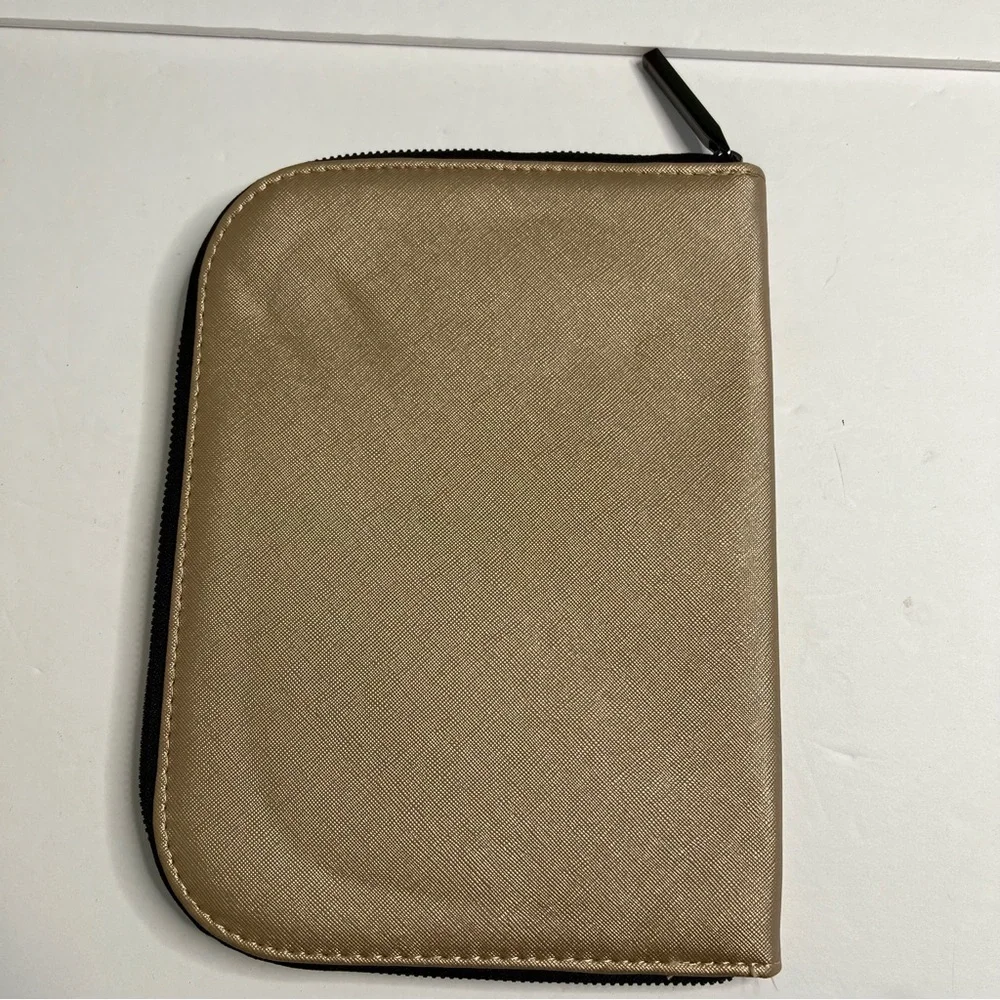 Halston Bronze hue thin Jewelry Organizer Travel Zipper Pouch soft interior snap
